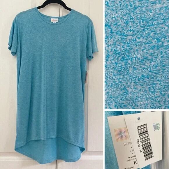 Girls tunic top high low hem sz 14 solid heather blue LuLaRoe Gracie basiccore - Picture 6 of 6